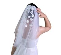 YIGZYCN Delicado velo de novia de encaje floral, lavable a máquina, de poliéster, ligero, para ceremonia al aire libre, velos de novia, blanco, Talla única