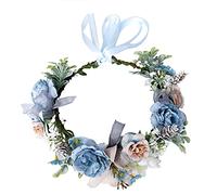 YIGZYCN Diadema de corona floral azul de imitación de flores para mujeres y niñas, estilo bohemio, boda, fiesta, novia, playa, corona