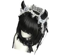 YIGZYCN Diadema de encaje gótico vintage para Halloween, tocado de cuerno de diablo para mujeres y niñas, Halloween, cosplay, accesorios de disfraz gótico