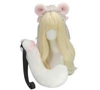 YIGZYCN Diadema de orejas de ratón, pelo sintético, cola de animal, cola corta, disfraz de Halloween, cosplay, disfraz de Halloween