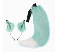 YIGZYCN Diadema de orejas de zorro de lobo y cola de piel sintética para disfraz de fiesta de cosplay de Halloween