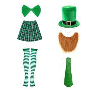 YIGZYCN Disfraz de barman para el día de San Patricio, disfraz de camarero irlandés, con sombrero, falda, corbata, barba, medias a rayas, disfraz del día de San Patricio