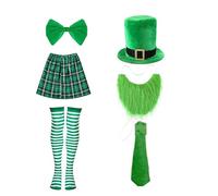 YIGZYCN Disfraz de barman para el día de San Patricio, disfraz de camarero irlandés, con sombrero, falda, corbata, barba, medias a rayas, disfraz del día de San Patricio