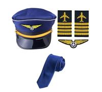 YIGZYCN Disfraz de capitán de aerolínea para adultos, accesorio de cosplay de piloto, uniforme de charretera, sombrero de charretera, corbata para el cuello, traje de juego de rol