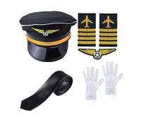 YIGZYCN Disfraz de capitán de aerolínea para adultos, accesorio de cosplay de piloto, uniforme de charretera, sombrero de charretera, corbata para el cuello, traje de juego de rol
