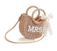 YIGZYCN Elegante bolso de paja natural para accesorios de novia y actividades al aire libre, Mrs