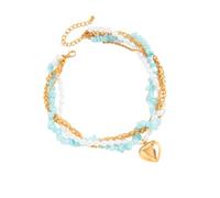 YIGZYCN Elegante cadena de perlas de imitación de corazón decoradas con piedra azul para regalar y reuniones profesionales, collar de corazón con perlas artificiales, talla única, como se describe