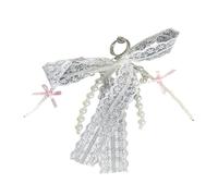 YIGZYCN Elegante colgante decorativo con cuentas de encaje y lazo para teléfono, de PVC, para mujer, de moda, uso diario, colgante decorativo