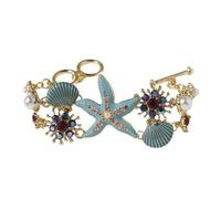 YIGZYCN Elegante concha de estrella de mar con perlas de imitación y diamantes de imitación, accesorio para mujer, joyería de vacaciones en la playa, diamantes de imitación esmaltados