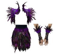 YIGZYCN Elegante conjunto de falda y guantes de hombro con plumas, accesorio de disfraz de moda para cosplay y reuniones temáticas para vestirse hasta el cuello, Morado (, XL
