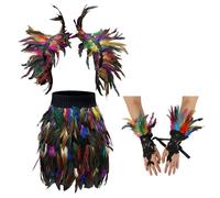 YIGZYCN Elegante conjunto de falda y guantes de hombro con plumas, accesorio de disfraz de moda para cosplay y reuniones temáticas para vestirse hasta el cuello, Colorido, S
