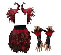 YIGZYCN Elegante conjunto de falda y guantes de hombro con plumas, accesorio de disfraz de moda para cosplay y reuniones temáticas para vestirse hasta el cuello, BRD, M