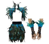 YIGZYCN Elegante conjunto de falda y guantes de hombro con plumas, accesorio de disfraz de moda para cosplay y reuniones temáticas para vestirse hasta el cuello, Lago Azul, XL