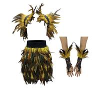 YIGZYCN Elegante conjunto de falda y guantes de hombro con plumas, accesorio de disfraz de moda para cosplay y reuniones temáticas para vestirse hasta el cuello, amarillo, S