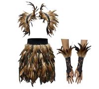 YIGZYCN Elegante conjunto de falda y guantes de hombro con plumas, accesorio de disfraz de moda para cosplay y reuniones temáticas para vestirse hasta el cuello, color natural, M