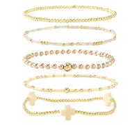 YIGZYCN Elegante crucifijo con cuentas para uso diario, cuentas de cobre con acento geométrico, joyería de cadena de mano para mujer, juego de crucifijo con cuentas, One Size, como se describe