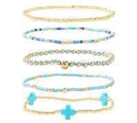 YIGZYCN Elegante crucifijo con cuentas para uso diario, cuentas de cobre con acento geométrico, joyería de cadena de mano para mujer, juego de crucifijo con cuentas, One Size, como se describe