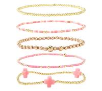 YIGZYCN Elegante crucifijo con cuentas para uso diario, cuentas de cobre con acento geométrico, joyería de cadena de mano para mujer, juego de crucifijo con cuentas, One Size, como se describe