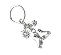 YIGZYCN Elegante llavero con colgante de patinaje sobre hielo y copo de nieve para entusiastas de los deportes de invierno, soporte de acero inoxidable, llavero plateado de invierno