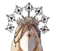YIGZYCN Elegantes diademas de corona, coronas, aro para el pelo, cosplay, tocado psíquico oscuro para niñas, espectáculo, disfraz de escenario, borlas, diadema gótica para mujer, accesorio de disfraz
