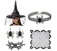 YIGZYCN Gargantilla de Halloween para mujer, sombrero de bruja, máscara de ojos, gargantilla, aretes para mujer