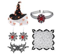 YIGZYCN Gargantilla de Halloween para mujer, sombrero de bruja, máscara de ojos, gargantilla, aretes para mujer