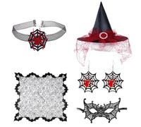 YIGZYCN Gargantilla para mujer, sombrero de bruja, máscara de ojos, gargantilla, aretes para Halloween, bailes de máscaras, cosplay, accesorios de disfraz de bruja