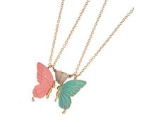 YIGZYCN Juego de collar de mariposa de la amistad con diseño brillante nocturno y elegante artesanía de aceite por goteo para mujer, elegante cadena de clavícula, One Size, Metal, Sin piedra preciosa