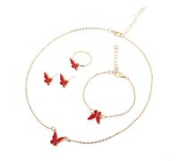 YIGZYCN Juego de joyas de mariposa para niñas, collar con colgante de moda, cadena ajustable con brazalete, anillos, aretes