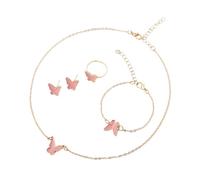 YIGZYCN Juego de joyas de mariposa para niñas, collar con colgante de moda, cadena ajustable con brazalete, anillos, aretes
