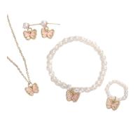 YIGZYCN Juego de joyas dulces con colgante de mariposa para niñas, elegante colgante de mariposa y perlas, para uso diario, joyería segura