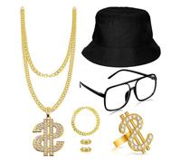 YIGZYCN Juego de joyas punk de hip hop de los años 80, accesorios de joyería de discoteca para hombres y mujeres, Materiales respetuosos con el medio ambiente