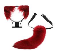 YIGZYCN Juego de orejas y cola de gato, pelo sintético, diadema de orejas de lobo con cola, Halloween, Navidad, cosplay, fiesta, accesorios de disfraz