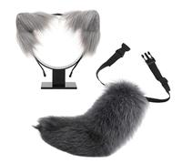 YIGZYCN Juego de orejas y cola de gato, pelo sintético, diadema de orejas de lobo con cola, Halloween, Navidad, cosplay, fiesta, accesorios de disfraz