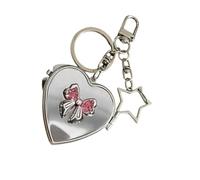 YIGZYCN Llavero con espejo de corazón para niñas y mujeres, accesorio de moda, accesorios elegantes, perfecto para llaves, bolsos, llavero de cristal retro, mariposa y corazón, D, Talla única