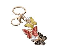 YIGZYCN Llavero de diamantes de imitación para mujer, colgante de aleación de mariposa, aspecto de perla, acento para bolso y decoración de bolso de mano de mujer, Amarillo, rojo y negro, B