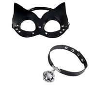 YIGZYCN Masquerade Catgirl - Máscara de media cara con remaches, gargantilla de piel para mujer