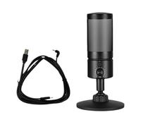 YIGZYCN Micrófono condensador cardioide USB con soporte de escritorio, luces LED de color para juegos de PC y podcasting, color negro