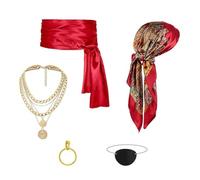 YIGZYCN Pañuelo de pirata, banda, collar, aretes, parches para los ojos, accesorios para disfraz de pirata