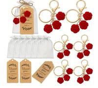 YIGZYCN Paquete de 10 anillos de flores con tarjeta kraft y bolsa de organza, elegante llavero en forma de rosa, recuerdos de fiesta, llaveros para regalos de San Valentín, llaveros de forma
