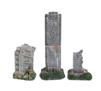 YIGZYCN Paquete de 3 adornos de resina de resina para estimulación de peces y exhibición del hogar, modelo de edificio dañado, accesorio de escena realista