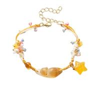 YIGZYCN Pulsera ajustable de resina trenzada adornada con gatos y dije floral para mujeres y niñas, joyería de resina de flores de moda, talla única, como se describe