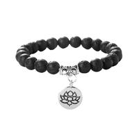 YIGZYCN Pulsera elástica de cuentas de oración budista con exquisito colgante de loto, unisex, cordón elástico, One Size, como se describe