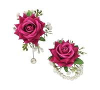 YIGZYCN Ramillete de muñeca de flores de seda de estilo vintage, elegante con perlas, flor de seda