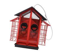 YIGZYCN Respuesta de alimentación de un año proveedor de aves destacando dos compartimentos laterales de sebo y construcción de metal permanente para uso al aire libre Proveedor de aves