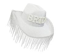 YIGZYCN Sombrero de novia popular con perlas artificiales y borlas de diamantes de imitación para despedida de soltera de moda