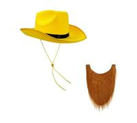 YIGZYCN Sombrero de vaquero con ribete amarillo con banda de cinta negra, sombrero de disfraz de vaquero con bigotes