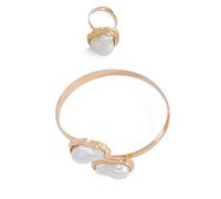YIGZYCN Unique Designs - Juego de anillos y joyas de perlas irregulares, accesorio de moda para mujeres en estilos barrocos franceses, conjunto de joyas de boda
