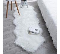 YIHAIC Falso Piel de Carnero Vellón Alfombra, Elegante De Pelo Largo Mullida Excelente Piel Sintética de Calidad Alfombra de Lana (Blanco, 60 x 160 CM)