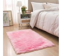 YIHAIC Falso Piel de Carnero Vellón Alfombra, Elegante De Pelo Largo Mullida Excelente Piel Sintética de Calidad Alfombra de Lana (Rosa, 60 x 90 cm)